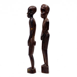 VINTAGE: Pair of Large 14.5 African Wood Figurines Playing Drums Hand Carved Traditional Figurines SKU 22-E-00015785 image 3