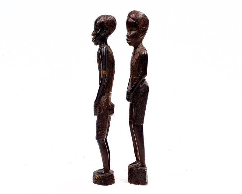 VINTAGE: Pair of Large 14.5 African Wood Figurines Playing Drums Hand Carved Traditional Figurines SKU 22-E-00015785 image 3