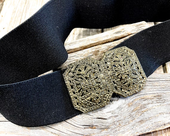 VINTAGE: Stretchy Back Elastic Belt - Black Belt … - image 1