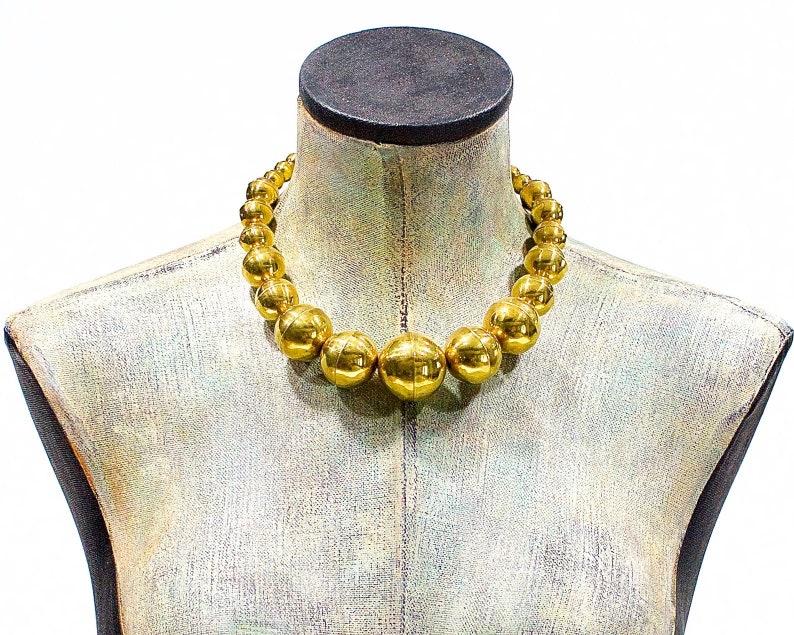 Deadstock VINTAGE: 1970's Chunky Hollow Brass Necklace Boho, Gipsy, Hippie, India Unused SKU 31-D image 1