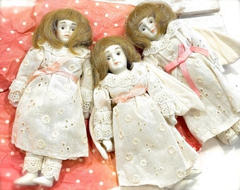 VINTAGE: 3pcs - Porcelain Angel Doll Ornaments - Fabric Angel Dolls - Christmas Angel - Doll Ornaments - SKU 00035661