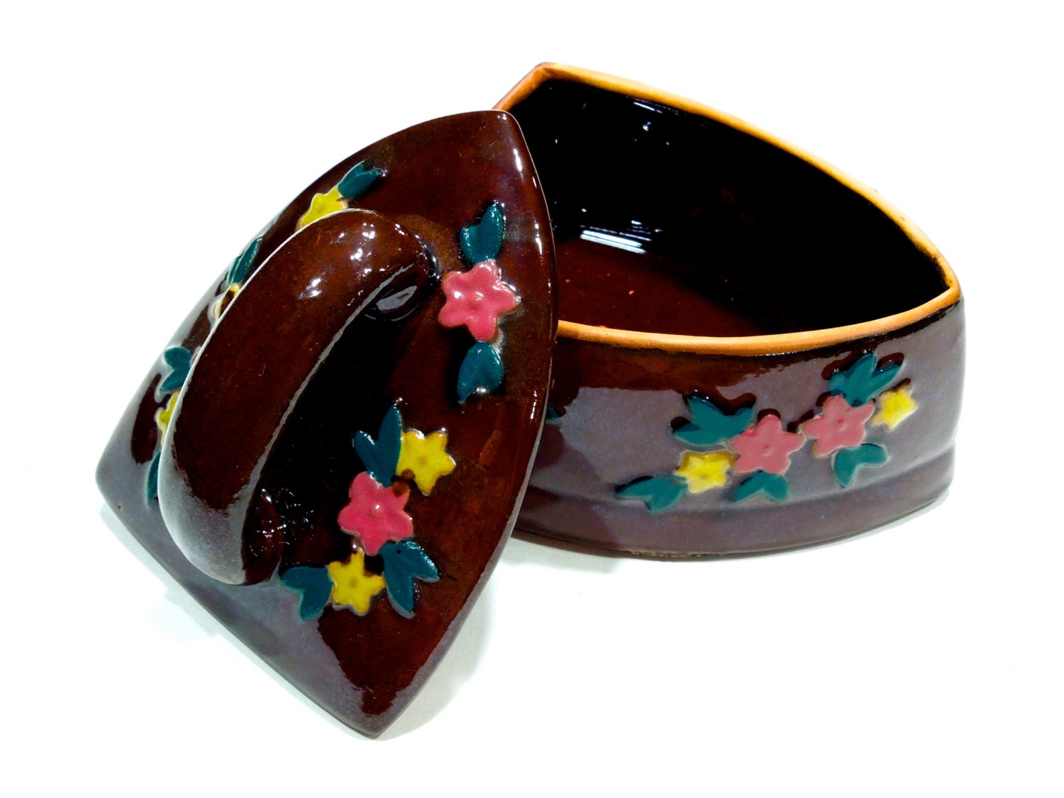 入れ物　器　置物 VINTAGE: 1950's - Japan Red Clay Pottery Flat Iron Container