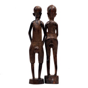 VINTAGE: Pair of Large 14.5 African Wood Figurines Playing Drums Hand Carved Traditional Figurines SKU 22-E-00015785 image 4