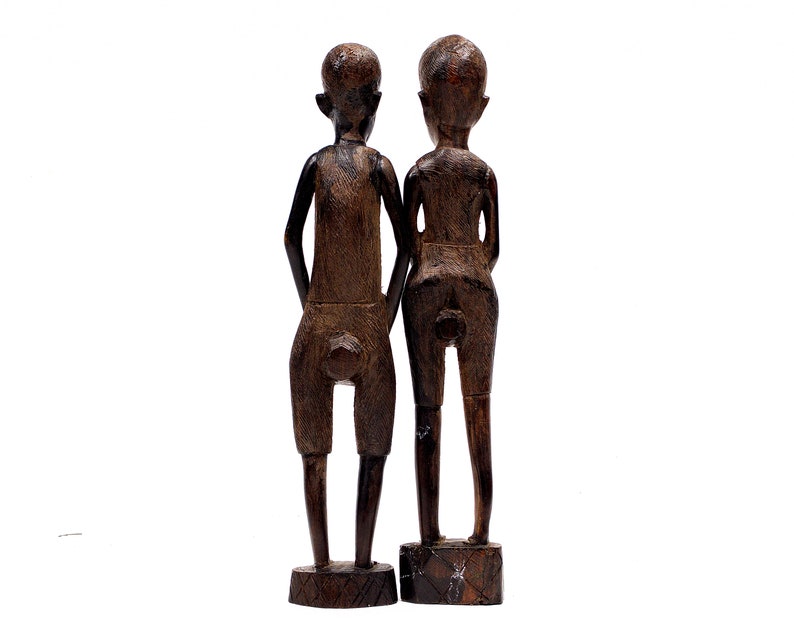 VINTAGE: Pair of Large 14.5 African Wood Figurines Playing Drums Hand Carved Traditional Figurines SKU 22-E-00015785 image 4