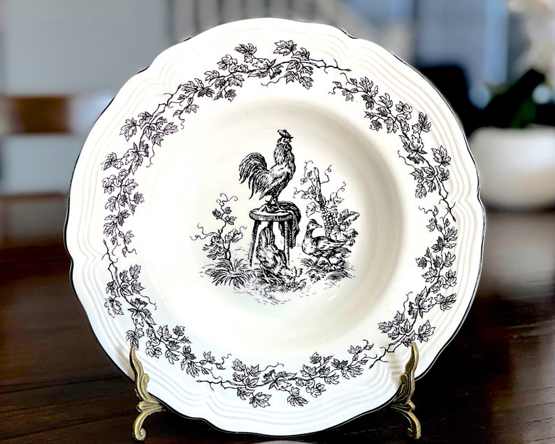 VINTAGE: New England Toile Rimed 9 1/4 Soup Bowl Tabletops Unlimited Replacement, Collecting SKU 36-D-00035188 image 2
