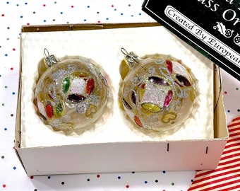 VINTAGE: 2pcs - European Hand Blown Glass Ornaments in Box - Christmas Decor - Ornament - Holiday