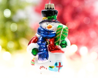 VINTAGE: Snowman Glass Ornament - Blown Figural Glass Ornament - Mercury Ornament - Christmas Ornament - SKU 30-402-00031617