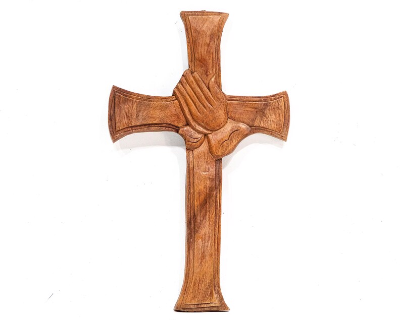 VINTAGE 14.5 Rustic Wood Cross Prayer Hands Wall Etsy