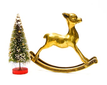 VINTAGE: Solid Brass Rocking Reindeer Figurine - Brass Figurine - Brass Animal - Kids Room - Nursery - SKU Tub-395-00013521