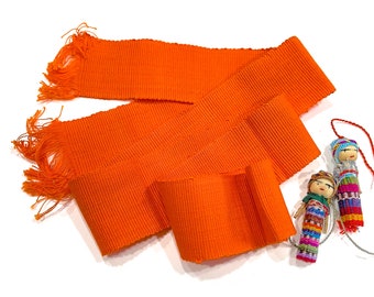Deadstock VINTAGE: 1980's - Orange Boho Fiesta Native Guatemala Handwoven Faja - Traditional Guatemalan Belt - SKU 21-C