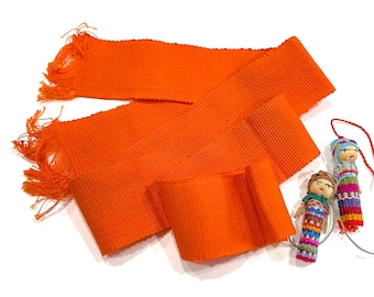 Deadstock VINTAGE: 1980's - Orange Boho Fiesta Native Guatemala Handwoven Faja - Traditional Guatemalan Belt - SKU 21-C