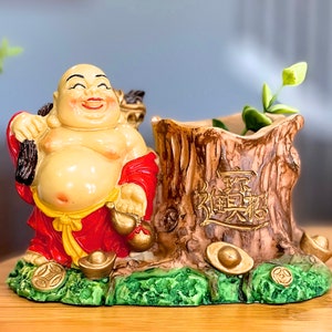 VINTAGE: Asian Solid Resin Buddha Good Luck Wealth Coin Holder Planter Candle Holder SKU 24-C-00030740 image 4