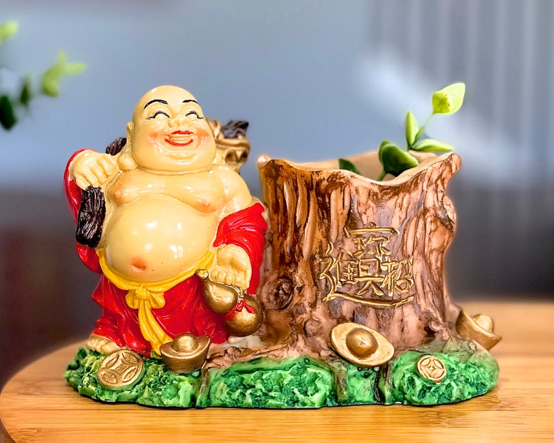 VINTAGE: Asian Solid Resin Buddha Good Luck Wealth Coin Holder Planter Candle Holder SKU 24-C-00030740 image 4