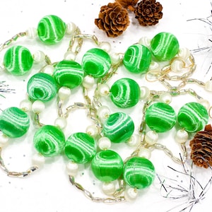 VINTAGE: 66&quot; Mercury Glass, Satin Ball Garland - Strand - Mercury Beads - Silver Mercury Beads - SKU 16-B1-00013838