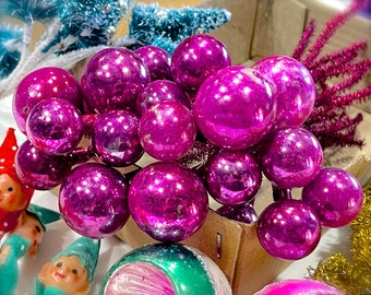VINTAGE: 6pcs - Unique Hand Blown Pink Glass Ball Picks - Christmas Ball Picks - Glass Stems - Christmas Ornament, Corsage, SKU OS-2