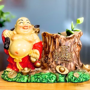 VINTAGE: Asian Solid Resin Buddha Good Luck Wealth Coin Holder Planter Candle Holder SKU 24-C-00030740 image 3