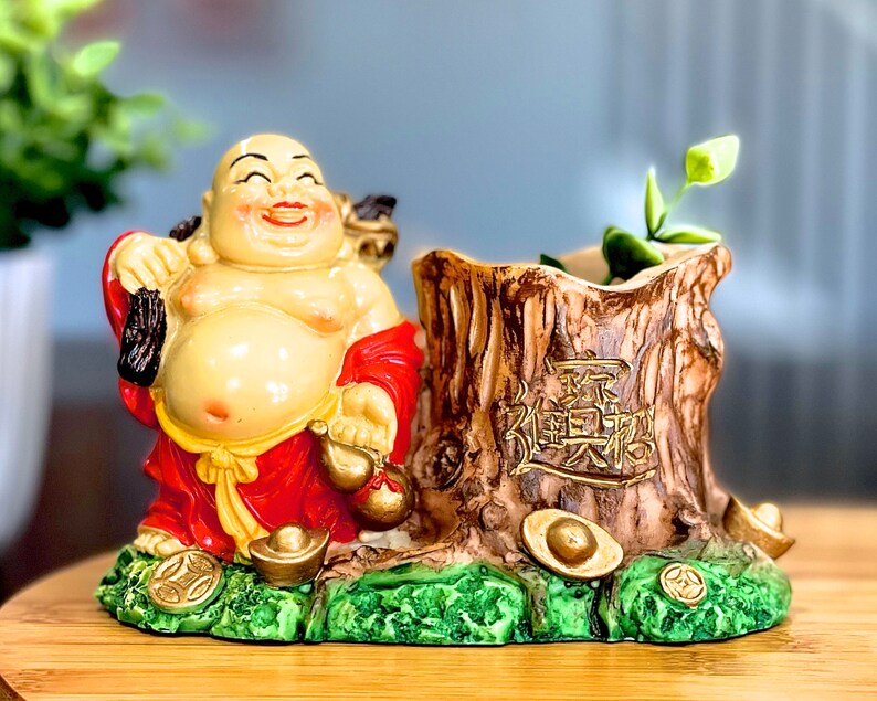 VINTAGE: Asian Solid Resin Buddha Good Luck Wealth Coin Holder Planter Candle Holder SKU 24-C-00030740 image 3