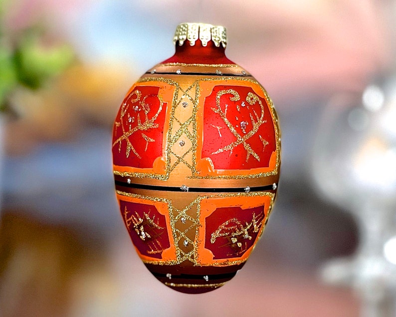 VINTAGE: 3.5 Hand Crafted Colorful Glass Egg Ornament Holiday Christmas Ornaments SKU 00040233 image 1