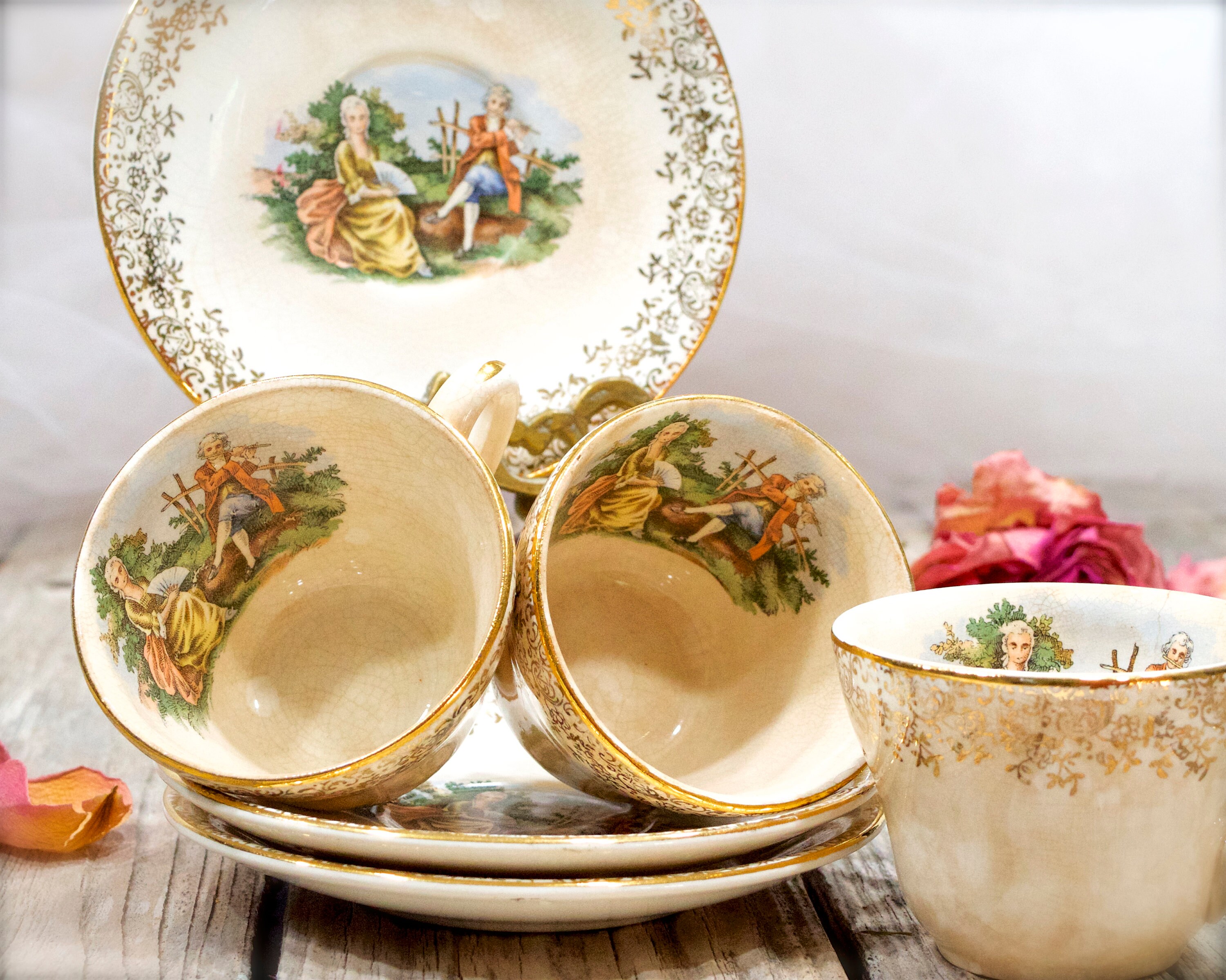 VINTAGE: 3 Sets - Unique Small Cup and Saucer Sets - Eastern VINTAGE: 3 Sets - Unique Small Cup and Saucer Sets - Eastern