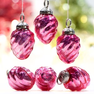 VINTAGE: 5pc Small Thick Mercury Pink Ornaments Mid Weight Kugel Style Ornaments Unique Find SKU os-256 image 2