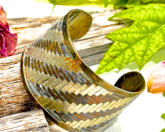VINTAGE: 1970's - Woven Brass Copper Cuff Bangle … - image 3