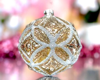 VINTAGE: Textured Silver Glass Christmas Ornament - Halliday Decorations