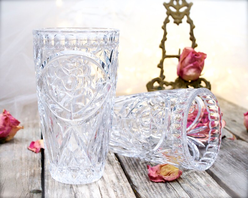 VINTAGE: 2pc Deep Cut Crystal Tumblers Cups Flower Cut Beauty and Elegance SKU 32-B-00032572 image 7