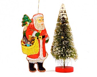 VINTAGE: 6" Santa Embroidered Ornament - Pillow Ornament - Christmas - Holiday Ornament - SKU 27-C4-00014206
