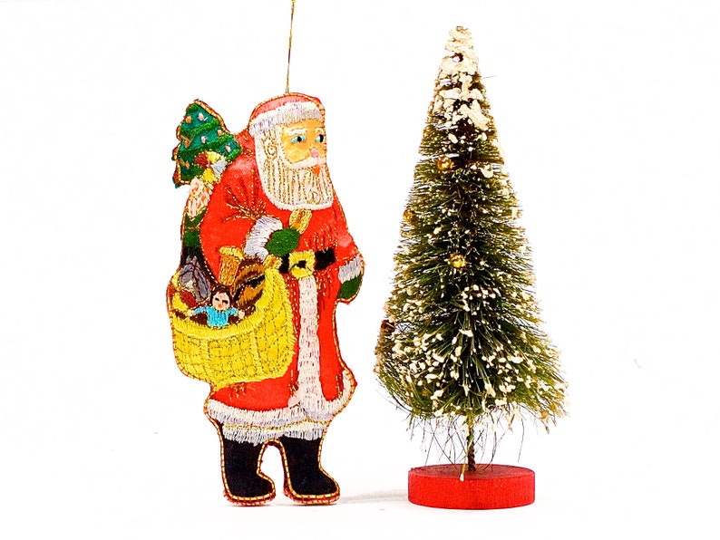 SKU 27-C4-00014206 VINTAGE: 6 Santa Embroidered Ornament Holiday Ornament Pillow Ornament Christmas