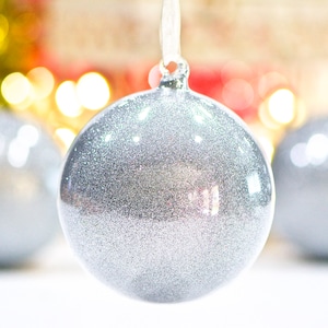 VINTAGE: Hand Blown Ornament Silver Glitter Glass Ornament Christmas SKU Tub-400-00030587 image 1