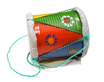 VINTAGE: Native Guatemalan Handmade Tin Can Toy Drum - Kids Room - SKU 31-A-00005736