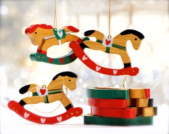 VINTAGE: 7pcs - Wood Rocking Horse Ornament - Horse Figurine - Horse Ornament - SKU Tub-392-00016551