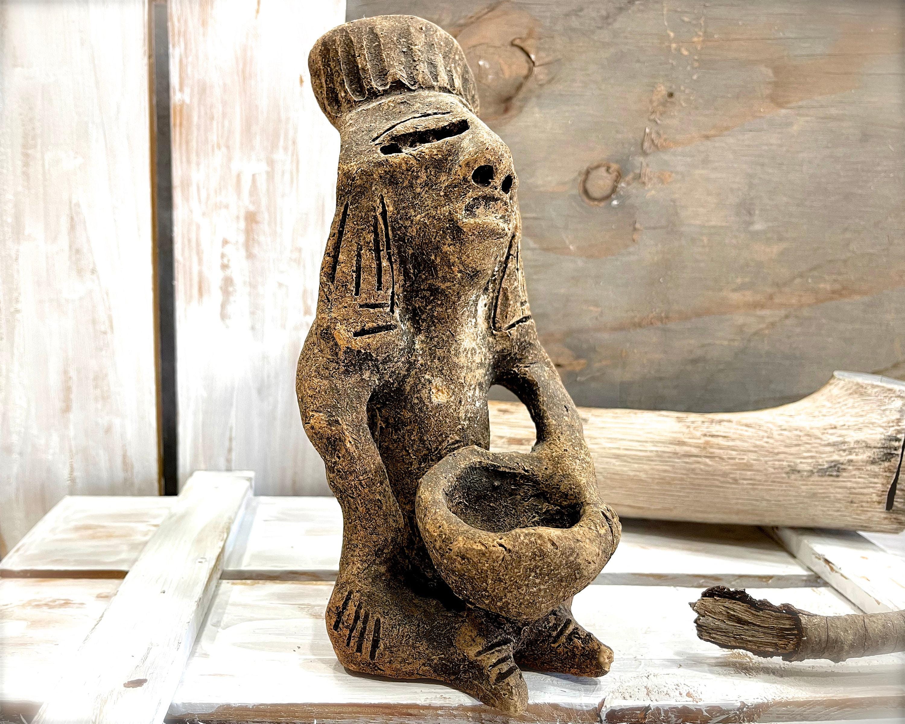 Aztec Figurine, Primitive Vintage Sculpture, Hand Molded - Mexican