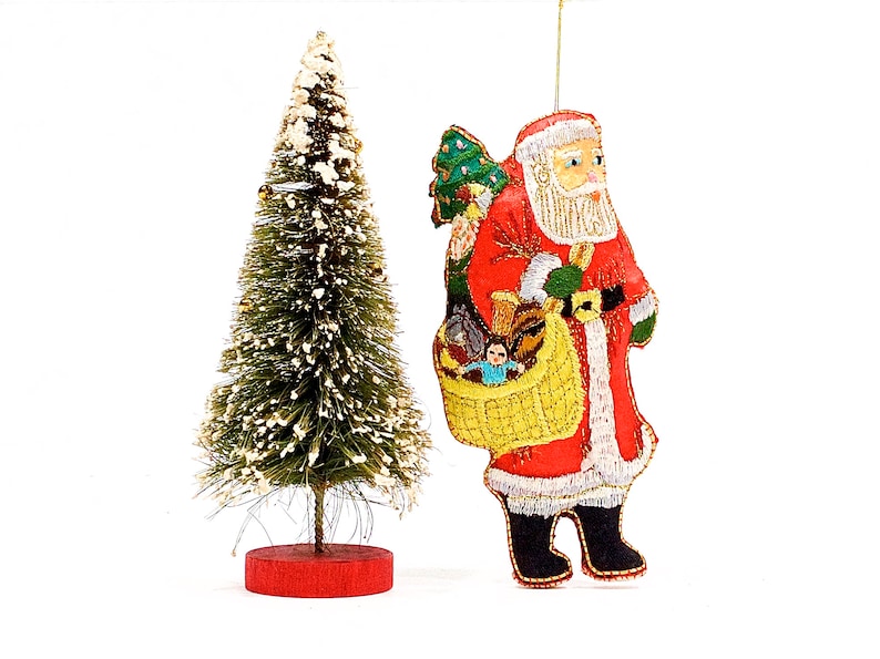 SKU 27-C4-00014206 VINTAGE: 6 Santa Embroidered Ornament Holiday Ornament Pillow Ornament Christmas