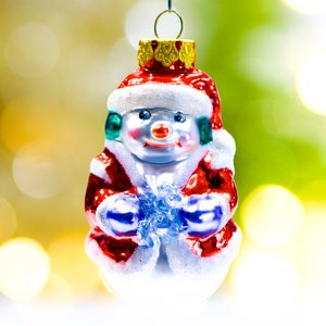 VINTAGE: Snowman Glass Ornament - Blown Figural Ornament - Hand Painted Ornament - Mercury Ornament - SKU 30-403-00013369