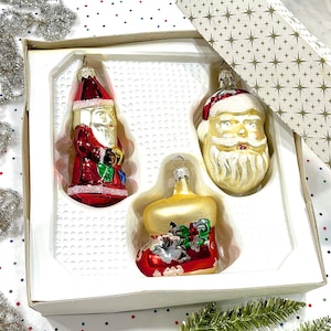 VINTAGE: West Germany Mercury Glass Figural Ornaments in Box - Made in Germany - Holiday Christmas Xmas Decorations