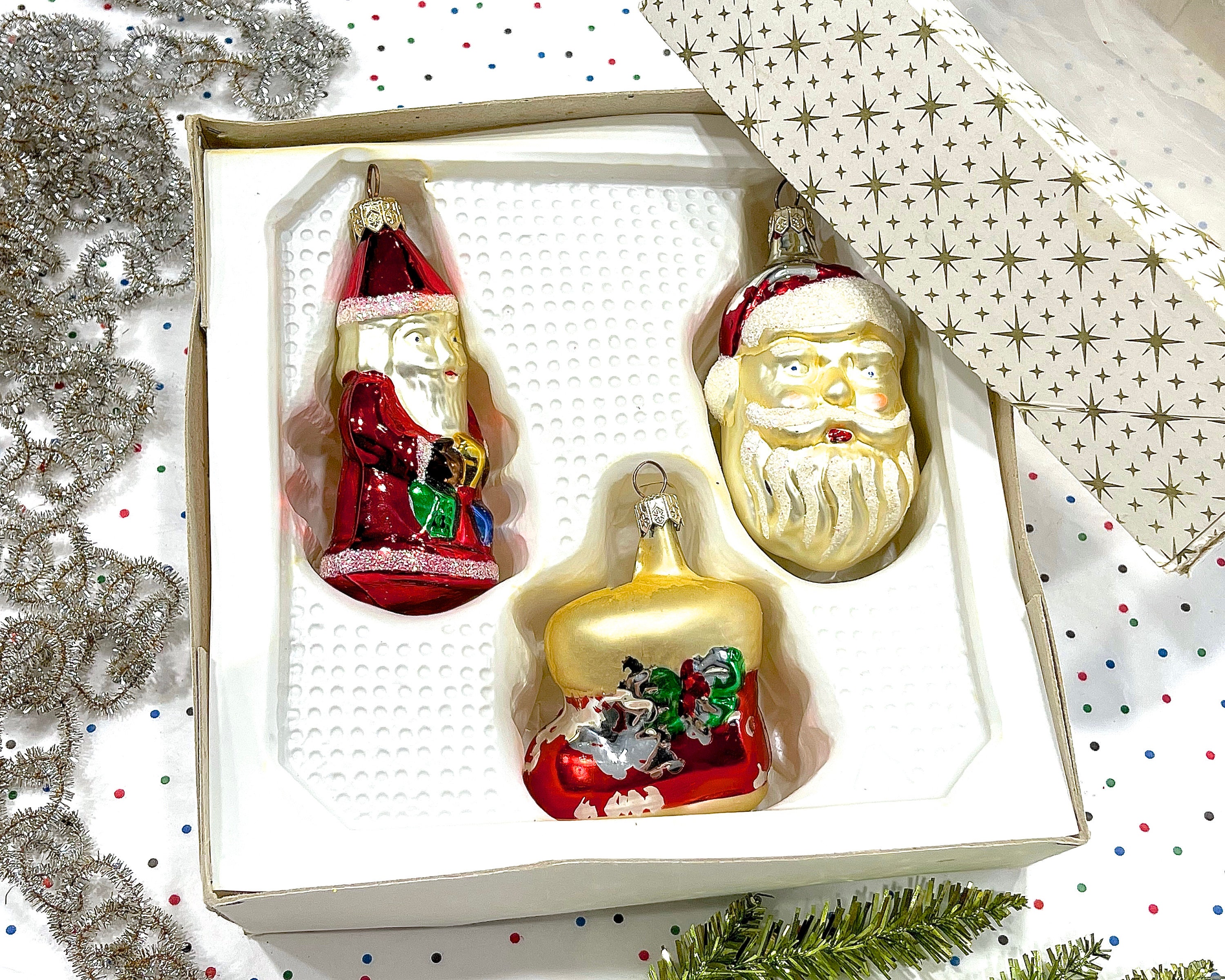 Vintage Mercury Glass Christmas Ornaments: West Germany Figural