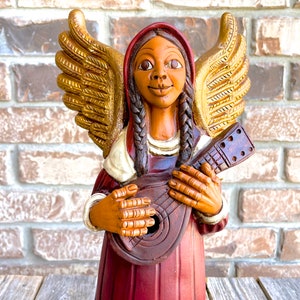VINTAGE: 15.5 Large Authentic PERUVIAN Handmade Clay Pottery Angel Candle Holder Holidays Made on Peru SKU 35-C-00034169 image 2