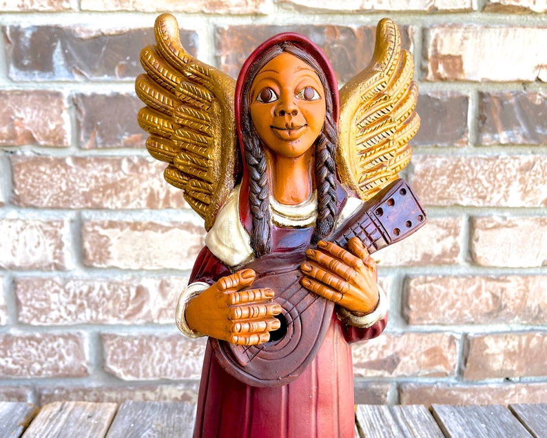 VINTAGE: 15.5 Large Authentic PERUVIAN Handmade Clay Pottery Angel Candle Holder Holidays Made on Peru SKU 35-C-00034169 image 2