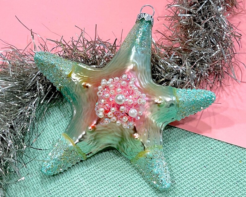 VINTAGE Glass Starfish Ornament Holiday Ornament Lake House, Ocean