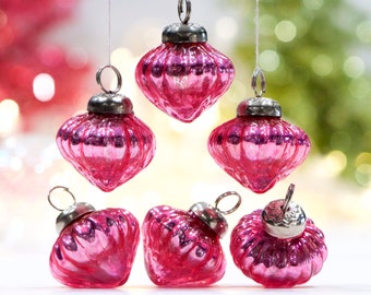 VINTAGE: 5pcs - Small Thick Mercury Glass Ornaments - Mid Weight Kugel Style Ornaments - Unique Find - SKU os-248