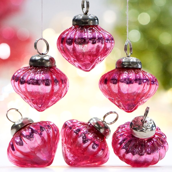 VINTAGE: 5pcs - Small Thick Mercury Glass Ornaments - Mid Weight Kugel Style Ornaments - Unique Find - SKU os-248