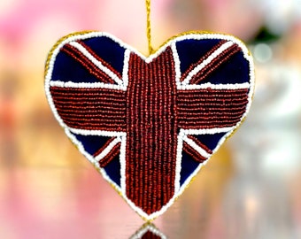 VINTAGE: Beaded Heart Ornament - Pillow Ornament - Holiday, Christmas, Xmas