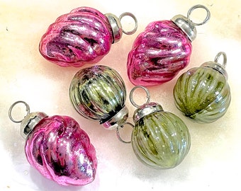 VINTAGE: 6pc - Small Thick Mercury Ornaments - Mid Weight Kugel Style Ornaments - Unique Find - SKU