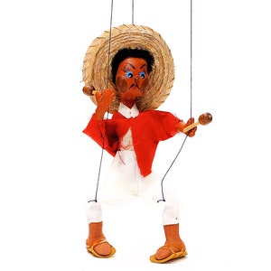VINTAGE: 1940&#39;s - Mexican Oilcloth Marionette Doll - Handmade Marionette Puppet - Mexican Folk Art - Hand Painted Dolls - SKU 27-C1-00012930
