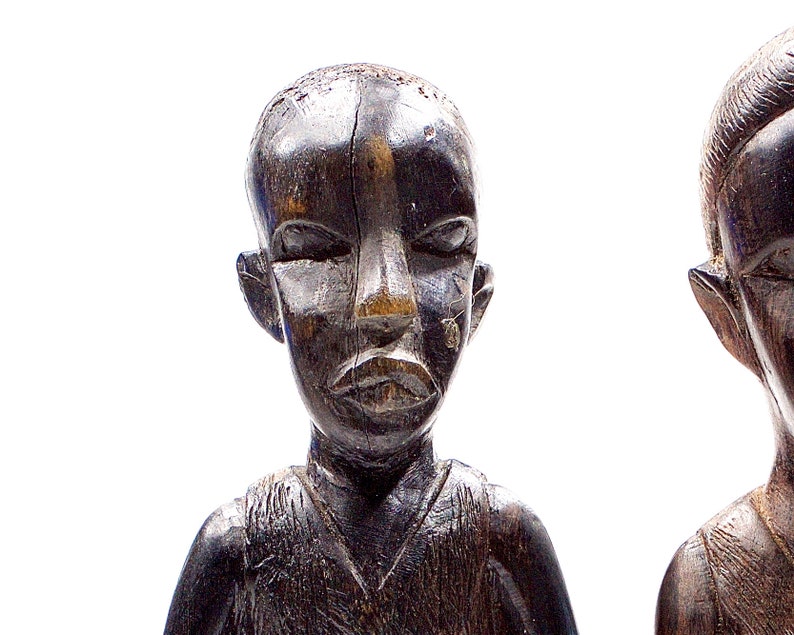 VINTAGE: Pair of Large 14.5 African Wood Figurines Playing Drums Hand Carved Traditional Figurines SKU 22-E-00015785 image 6