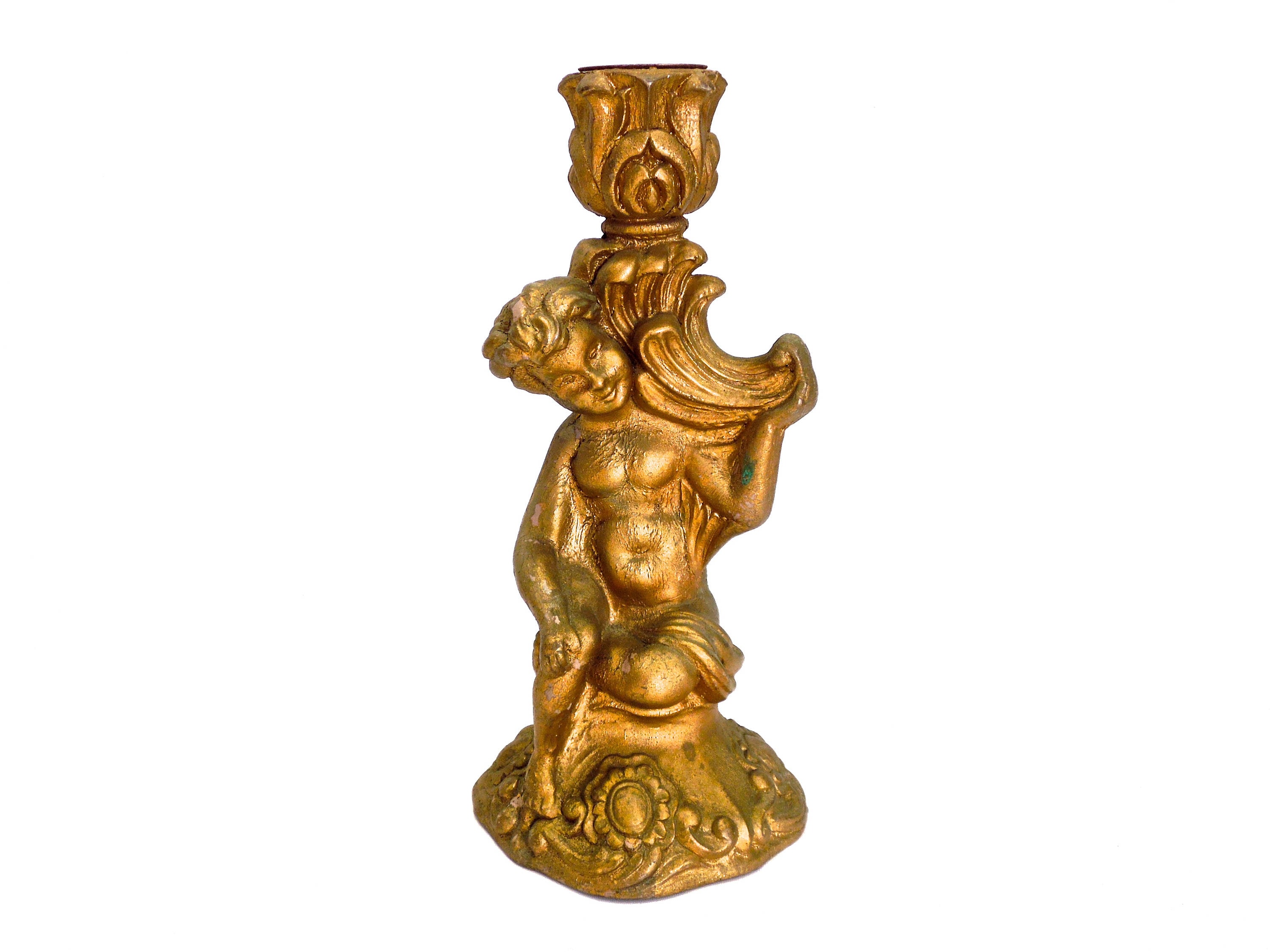 VINTAGE Homco Candle Holder Gold Candle SKU 23B00010468 Etsy