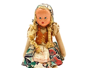 VINTAGE: Old Fabric Doll - Hand Painted Face - Collectable Doll - SKU 25-C6-00016066