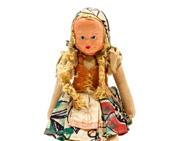 Antique cloth doll store painted face
