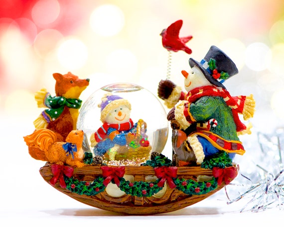 Vintage 1990s Kirkland Rocking Snowman Waterglobe - Christmas